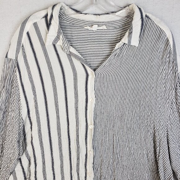 Jane + Delancey Crinkled Blouse Top Shirt Striped Colorblock size 2X Button-up - Picture 3 of 13